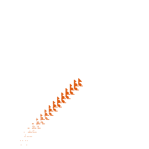 Weight–level plate of a(n) = r*a(ceiling(n/2)) + s*a(floor(n/2)) with a(1)=1 and (r,s)=(2,2)